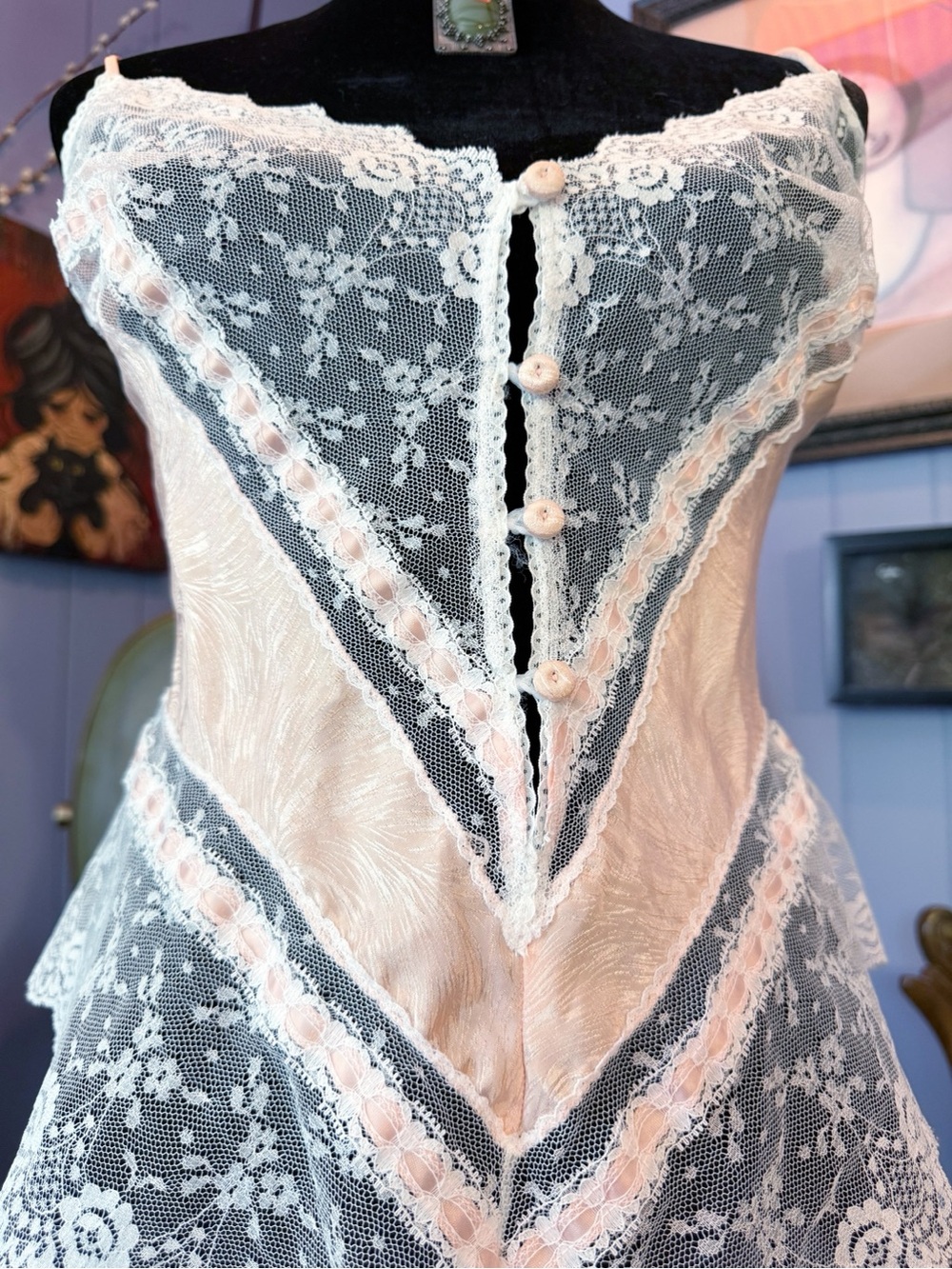NWT Vintage 70s/80s Lace And Satin Bodysuit Teddy Size L - Picture 5 of 8